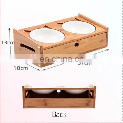 Nordic Stainless Steel Bulk per Dog Cat Luxury Drinking Feed Water 2 in 1 Bowl for Engraving Bamboo Stand With Drawer Storage photo-2