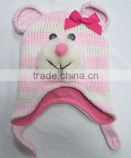 Winter Kid and Baby Cute Kitty Knitted Helmet Hat With Lovely Bow for Gift