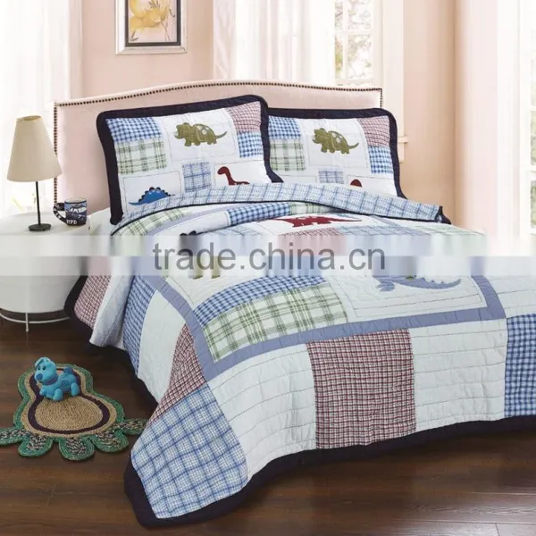 100% Cotton Quilt , Children Quilt With Adorable Dinosaur Made by Hand