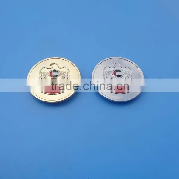 In Stock! United Arab Emirates Stamped Falcon National Day Iron Metal Badge Gold & Silver