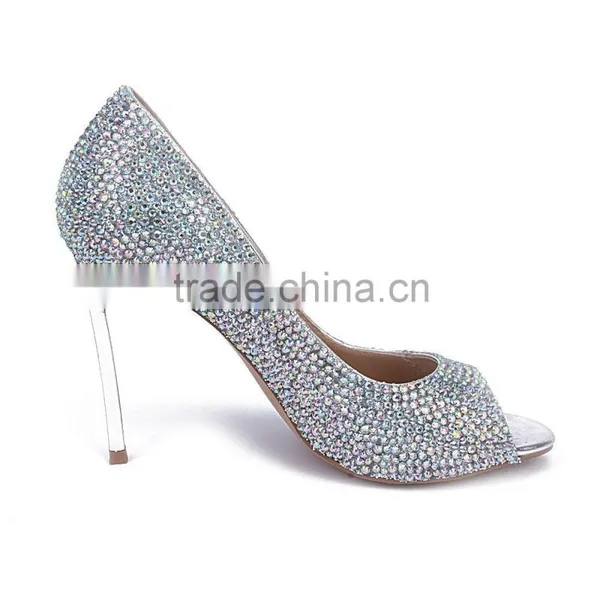 Women High Heel Shoe Crystal Crystal Wedding Shoes Elegant Diamond Thin Metal Heels Peep Toe Pumps photo-3