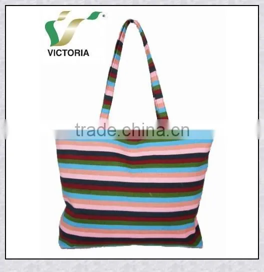 Stripe Cotton Fabric Tote Handbags