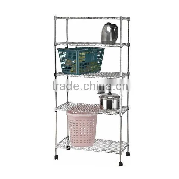 Double Side Metal Adjustable Wire Shelf With Wheels photo-6
