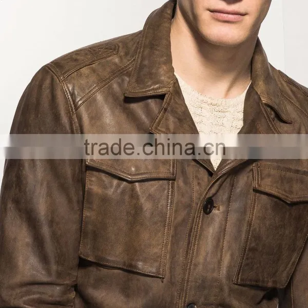 Pakistan Stips on Sleeves Leather Jacket photo-5