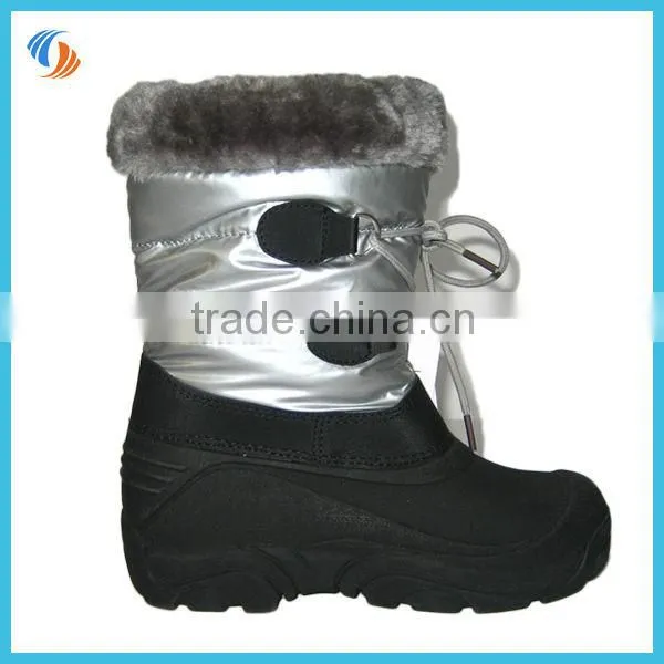 Kids Silver Lace Up Fur Lined Snow Boots