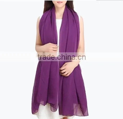 Colourful Polyester Chiffon Long Scarf in Solid Colour photo-6