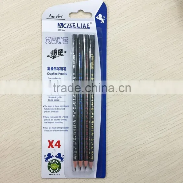 Standard Size Round Shape Soft Wood Blister Card HB Pencil With Heat Rolling Logo