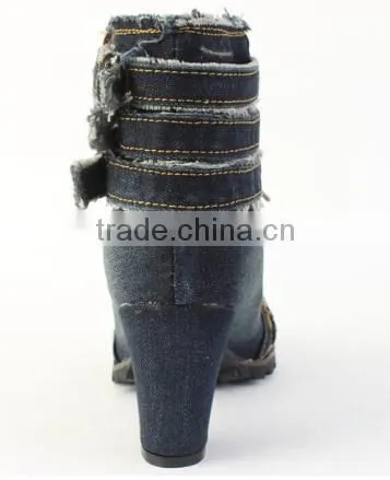 Lady Sexy Shoes,Women's Denim Canvas Zipper High Heel High Top Wedge Shoe Boot photo-3