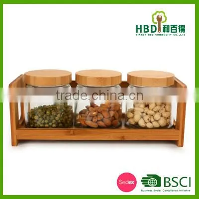 Air Tight Glass Canister Sets With Wooden Rack photo-3