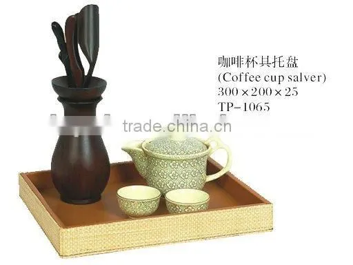 Hotel Supplies Faux Leather Covered Wooden Tray Skidproof