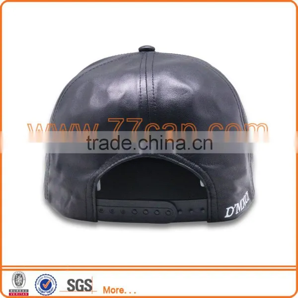 Custom Leather Material 6 Panel Unstructured Snapback Cap Cheap Flat Bill Caps for People photo-2