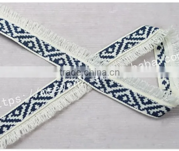 Newest Design Polyester 2 cm Width Ethnic Woven Webbing With Fringe photo-6