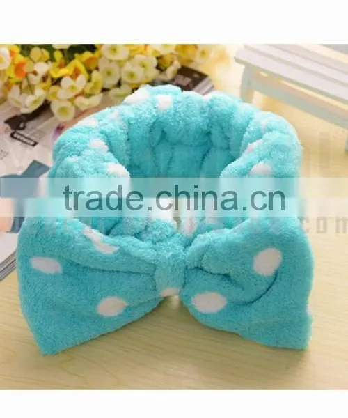 2 Pcs Flannel Women Elastic Bowknot Towel Headband Hairlace for Face Washing Makeup Cosmetic Shower Pink and Blue photo-2