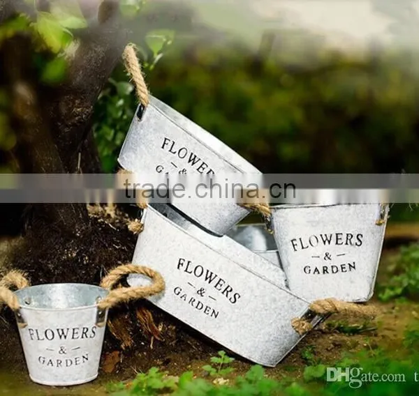 Galvanized Flower Pot With Jute Handle Galvanized | Galvanized Garden Pot And Planters photo-2