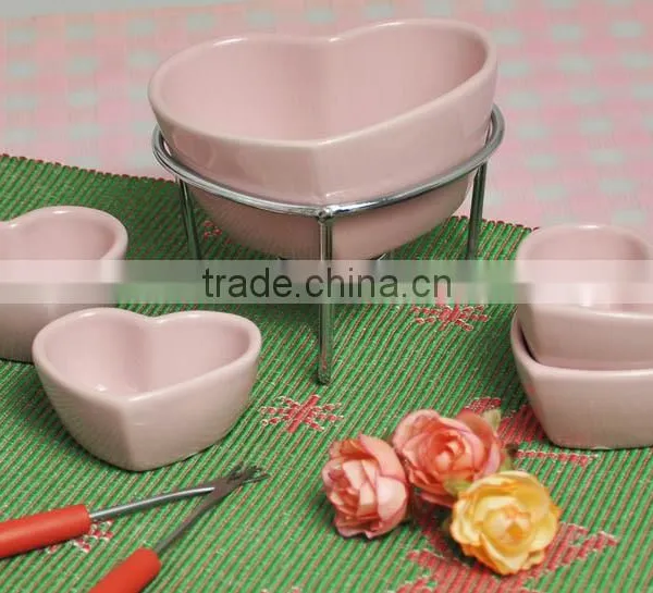 Ceramic Chocolate Fondue Set With Candle and Forks photo-4