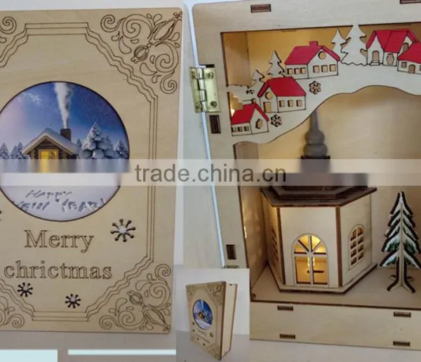 Christmas Laser Wooden Engraving Book LED Box Gift photo-2
