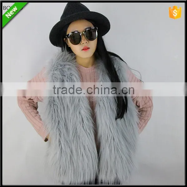 Top Quality Luxury Hot Sale Lady Waistcoat Silver Faux Fox Fur Vest photo-3