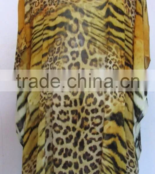 Brown Leopard Print Crystal Embellished Tie up Kaftan CAFTAN Tunic Poncho Blouse photo-3