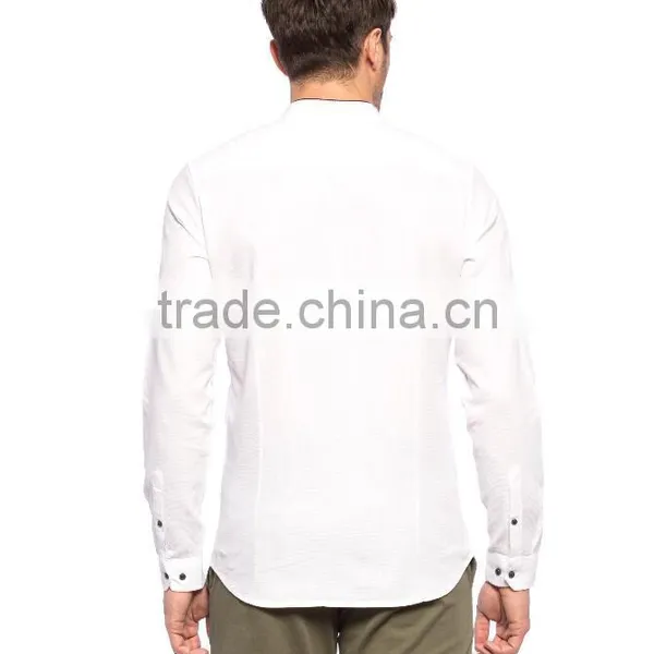 White Skinny Long Sleeve Men Casual Shirt photo-4