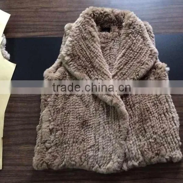 YR779 Top Quality Fur Waistcoat Genuine Rex Rabbit Hand Knit Fur Gilet photo-2