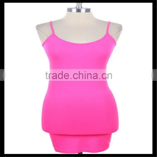 Extra Long Seamless Tunic Dress Slip Camisole Layering Tank Top Pink Color