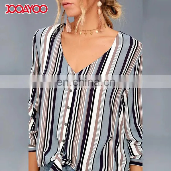 High Quality Trendy Style Striped Long Sleeve Knotted Shirt Lady Colorful Blouse &top photo-3