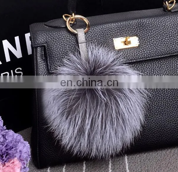 Factory Wholesale Multicolor and Fluffy Fox Fur Pom Pom Ball Keychain photo-3