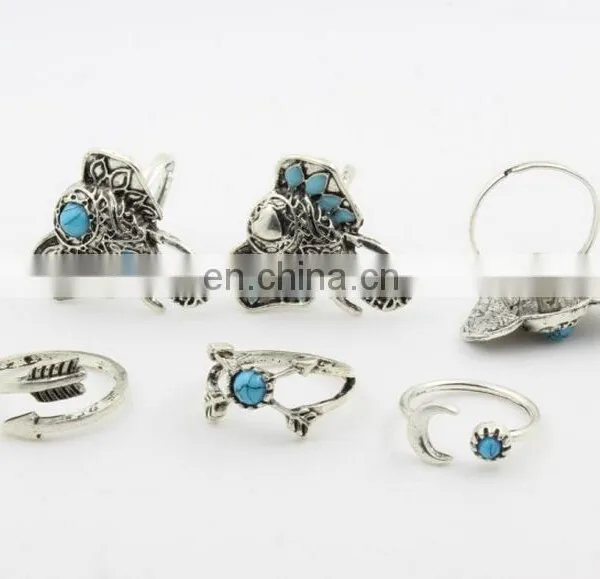 Antique Silver Elephant Design Statement 6 Rings Set photo-2
