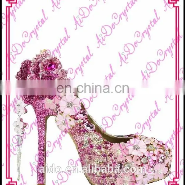 Aidocrystal Hot Pink Crystals Luxury Bridal Wedding High Heels Handmade 4.5inch Closed Toe Women Shoes photo-3