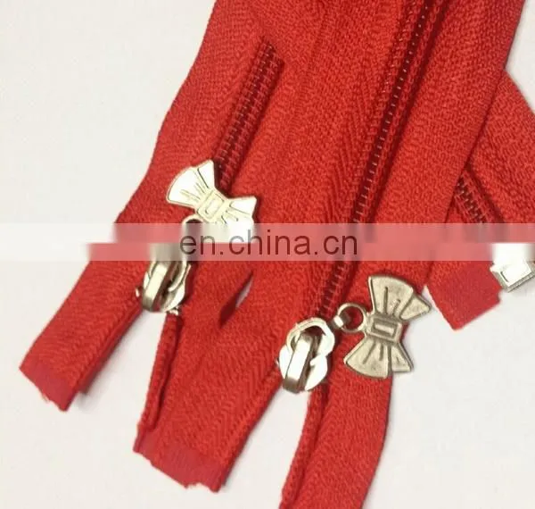 Fashionable Red Nylon Zipper Design With Metal Bow Puller photo-5
