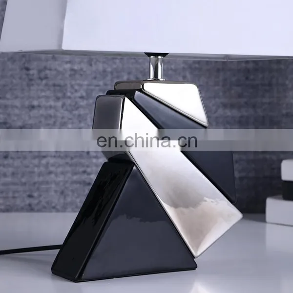 Western Modern Design Geometric Modeling White Ceramic Base Bedside Table Lamps for Home Decor photo-4