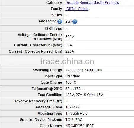 Transistor Igbt IRG4PC50UPBF IGBT 600V 55A 200W TO247AC Electronic Parts photo-3