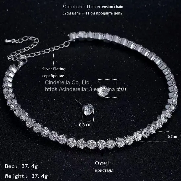 Pop Style Korean Bride Sparkling Diamond Jewelry Set Round Full Diamond Bracelet Earrings Necklace Three Sets photo-5