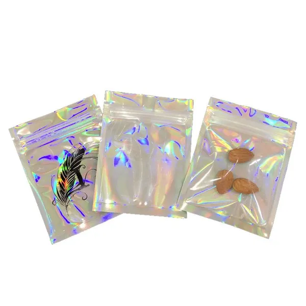 Hologram Mylar Cosmetic Glitter Powder Nail Polish Packaging Bags / Shinning Holographic Aluminum Foil Stand Up Pouch photo-2