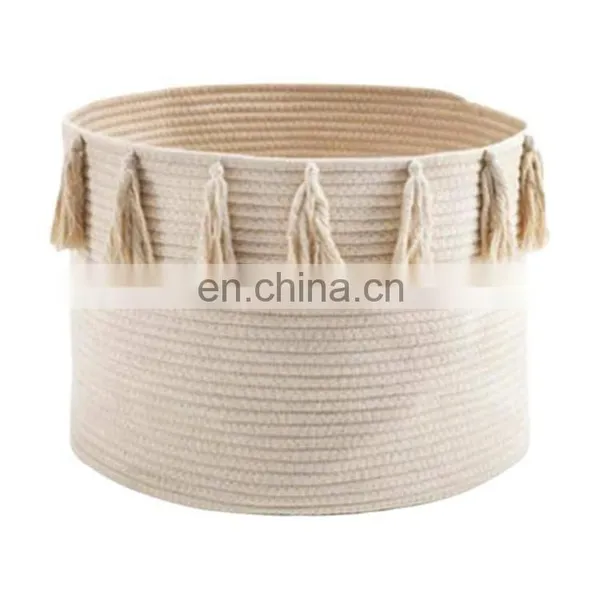 Large Cotton Rope Woven Storage Fabric Laundry Basket Baby Storage Basket With Tassels