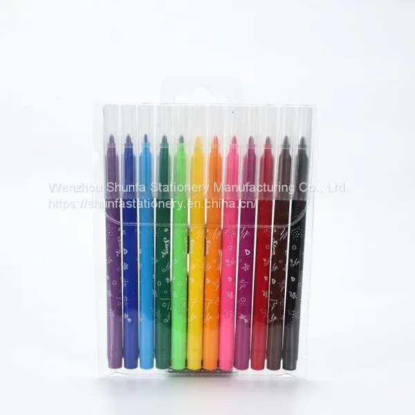 Factory Price Good Quality 12 Colors Non-Toxic Ink Felt Pen Student Kid Art Washable Fiber Tip Watercolor Pen