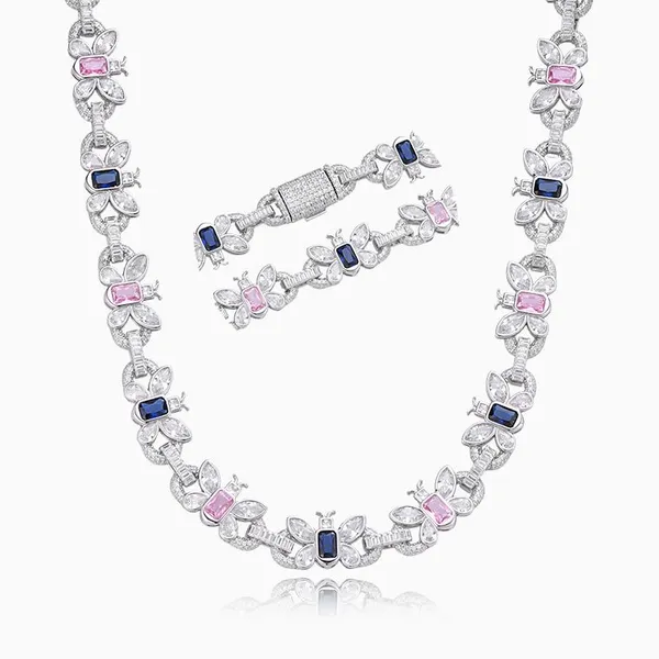 Shining Star Jewelry Various Shape Cuts Diamond Luxury Colored Butterfly Necklace