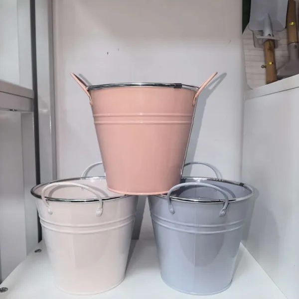 Pastel Color Metal Buckets With Handles, Galvanized Tapered Metal Pots for Garden & Home Decor