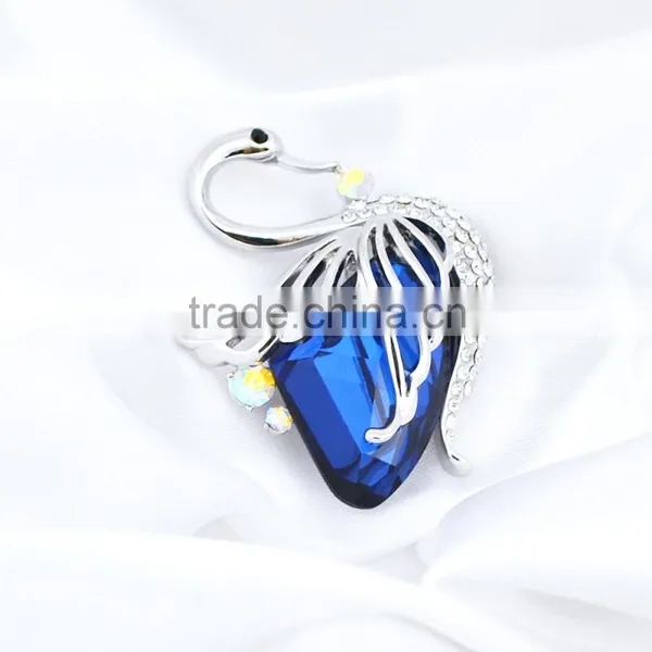 Silver Plated Wedding Invitation Blue Body of the Swan Crystal Rhinestone Brooch Wholesale photo-2