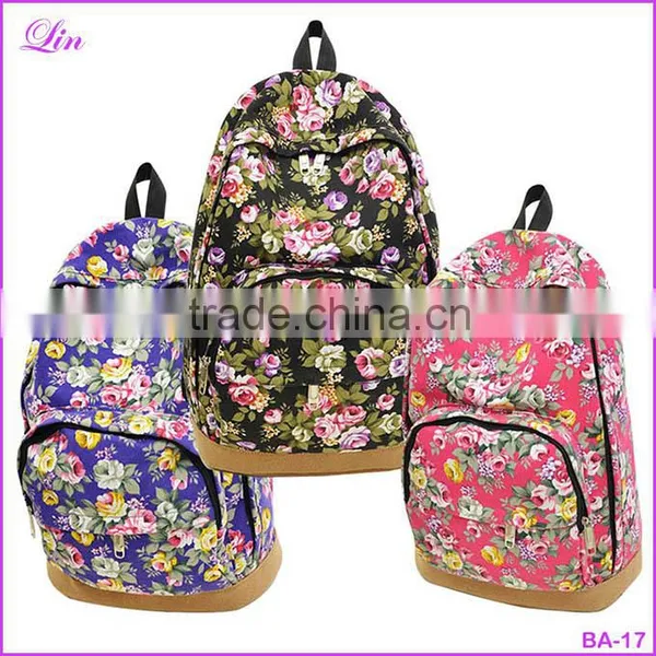 Vintage Retro Rose Floral Printing Backpack Women's Canvas Travel Backpack for Teenage Girls Rucksack