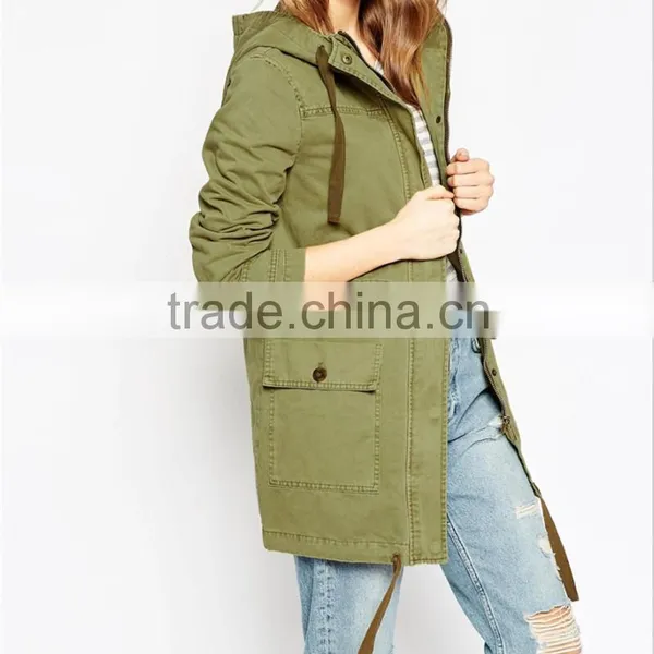 Women Parka Coat With Hood and Drawstring Army Uniform Style OEM Service photo-3