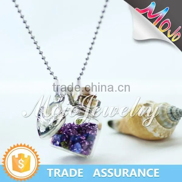 Classic Design Wish Bottle Charm With Natural Stone Pieces Fashion Necklace
