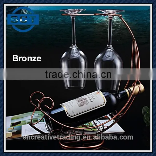 Bronze Color High Quality Pirate Ship Hanging Wine Bottle Rack for One Bottle and Two Glasses photo-2