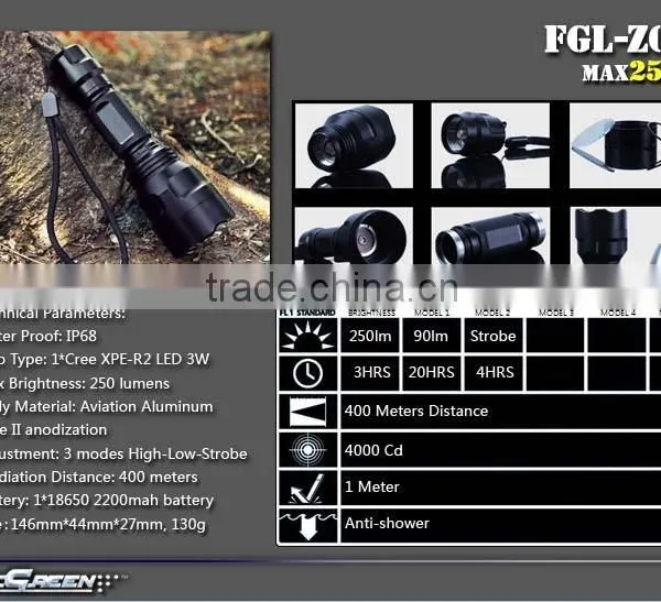 Aluminum Rechargeable R2 3 Watt Luxeon Led Flashlight photo-4