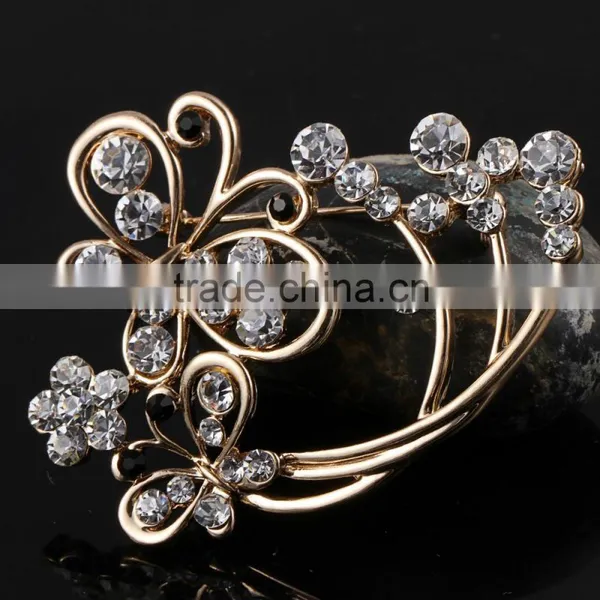 Hollow Flower Rhinestone Metal Brooch Pins,Magnetic Beaded Butterfly Metal Brooch photo-2