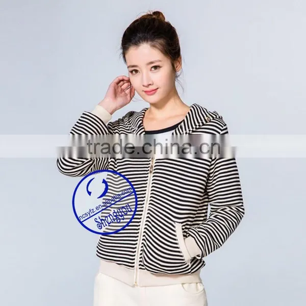 OEM Womens Stripe Zipper-up Hoodies Sweatshirts Manufactures in China photo-3