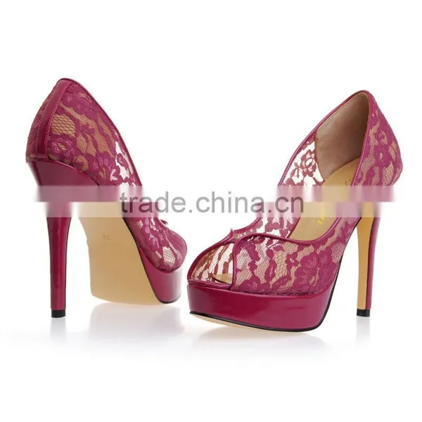 Red Lace Women Modern High Heel Shoes Wholesales Price photo-3