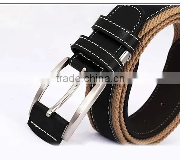 Man Men Male Belts Canvas Plus Cowhide Leather photo-4