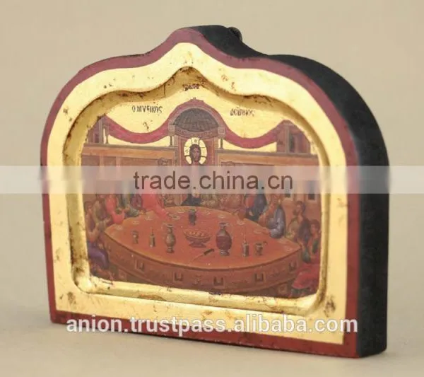 Greek & Russian Orthodox Wooden Icon. Last Supper. Unusual Shape photo-2
