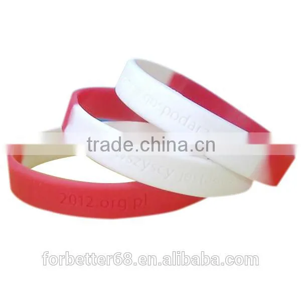 White and Red Promotional Segmented Silicone Wristbands